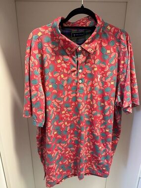 William Murray Golf Coral and Teal Printed Polo